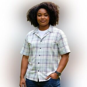 BP by Nordstrom Plaid Cropped Button Up Top~Size 1X~Purple Veronika Plaid~L1 33